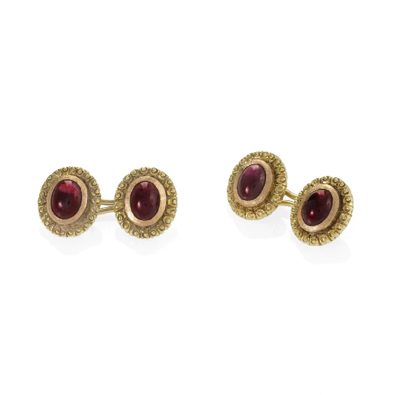 Bi-color Gold and Cabochon Garnet Cuff Links