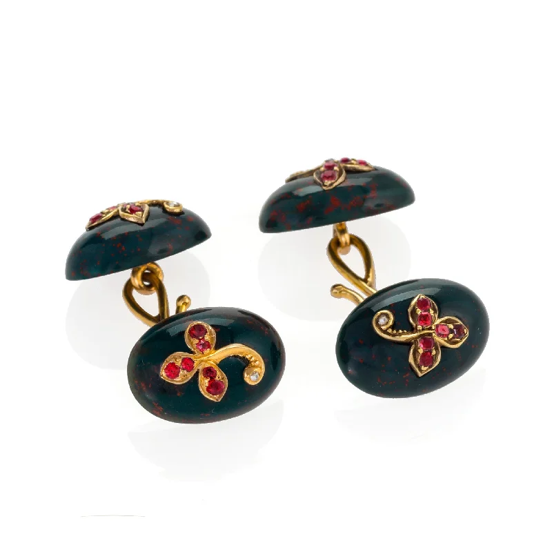 Bloodstone and Ruby Cuff Links