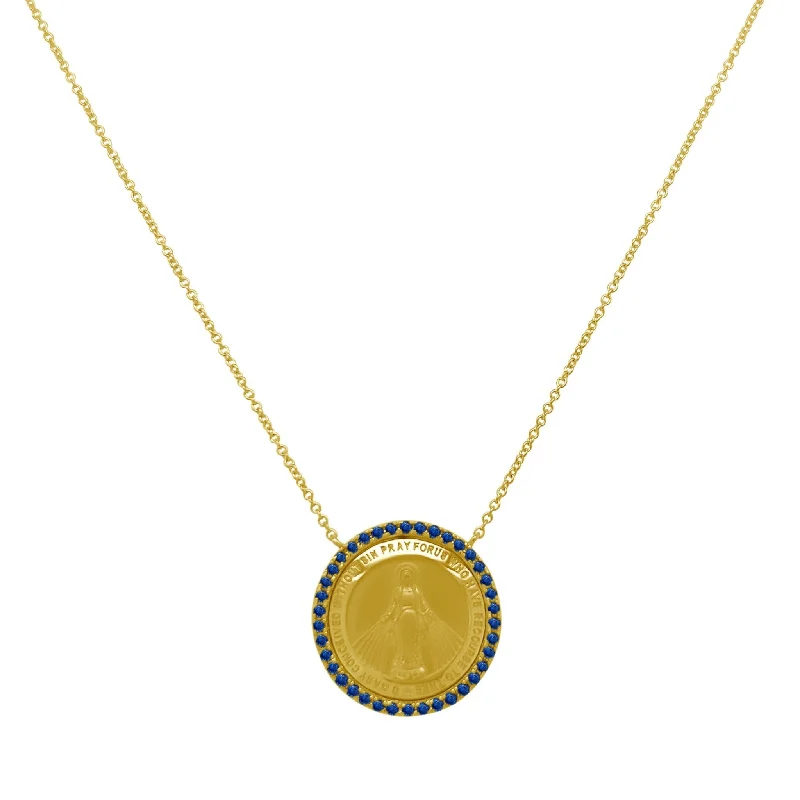 Blue Sapphire Halo Miraculous Medal