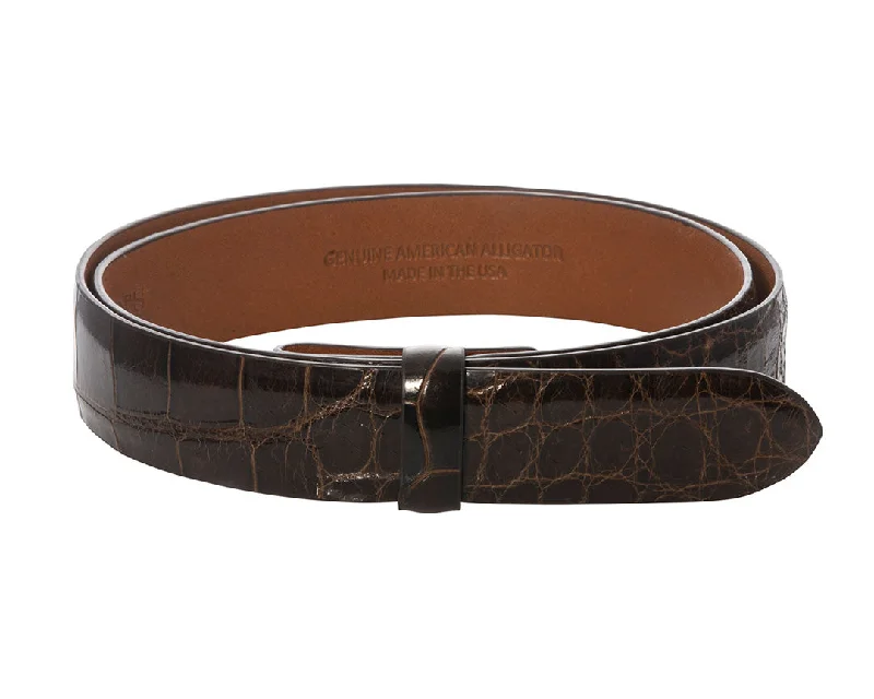 Brown Glossy Alligator Belt Strap 1 1/8"