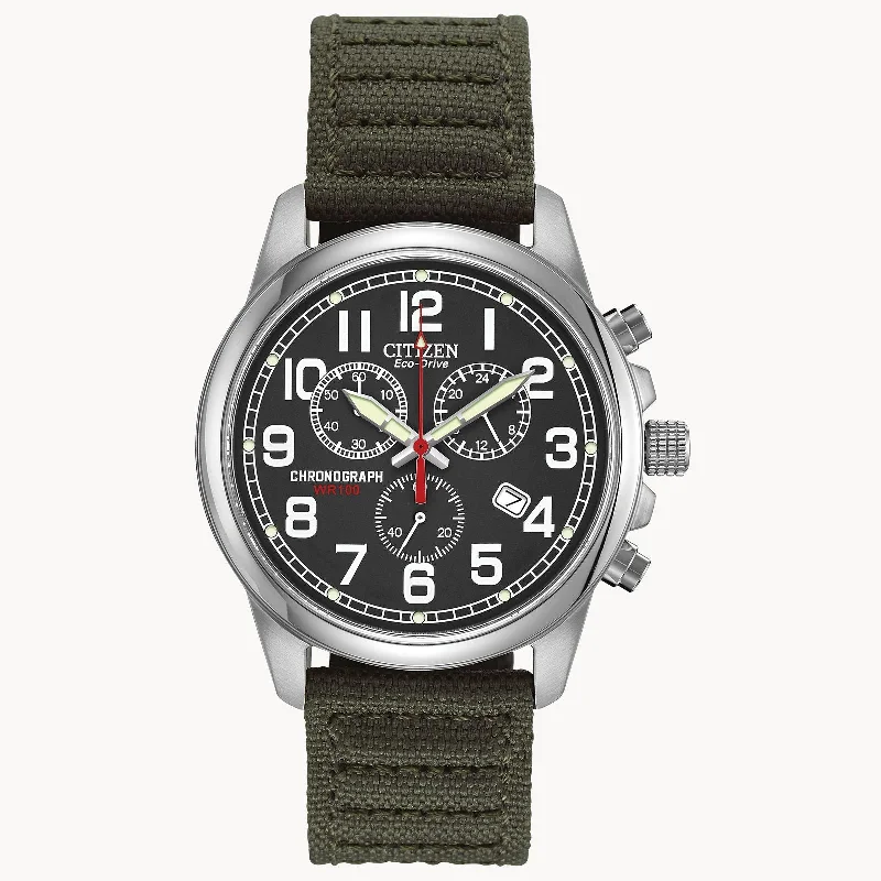 Citizen Garrison Eco Drive with Black Dial and Olive Strap