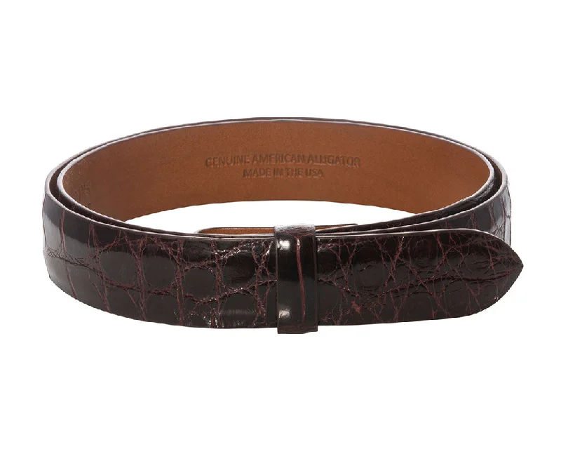 Cordovan Burgundy Glossy Alligator Belt Strap 1 1/8″