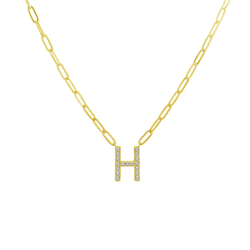 Diamond Initial Paper Clip Necklace