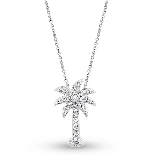 Diamond Pavé Palm Tree 14K White Gold Pendant Necklace