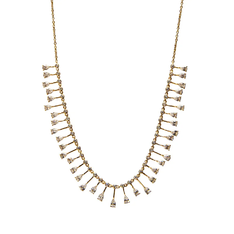 Diamond Teardrop 14K Yellow Gold Fringe Necklace