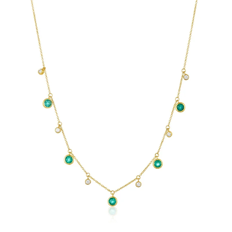 Gemstone & Diamond Bezel Dangle Necklace