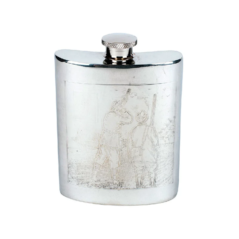 English Pewter Hunting Scene Flask 6oz