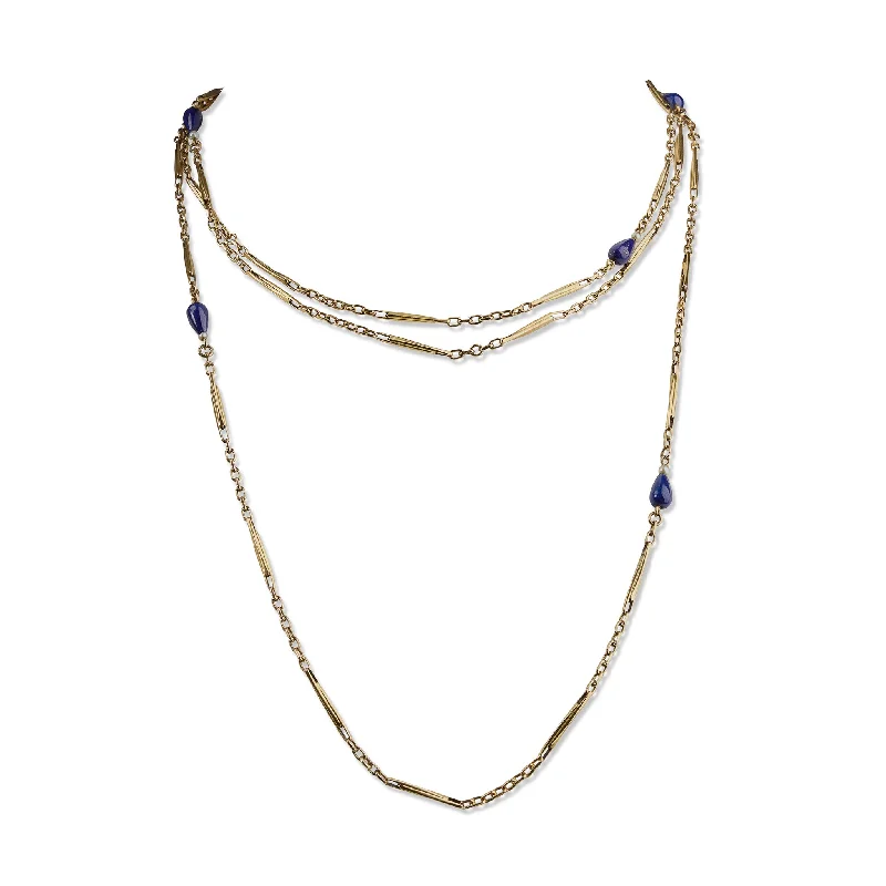 French 18K Gold and Lapis Lazuli Longchain Necklace