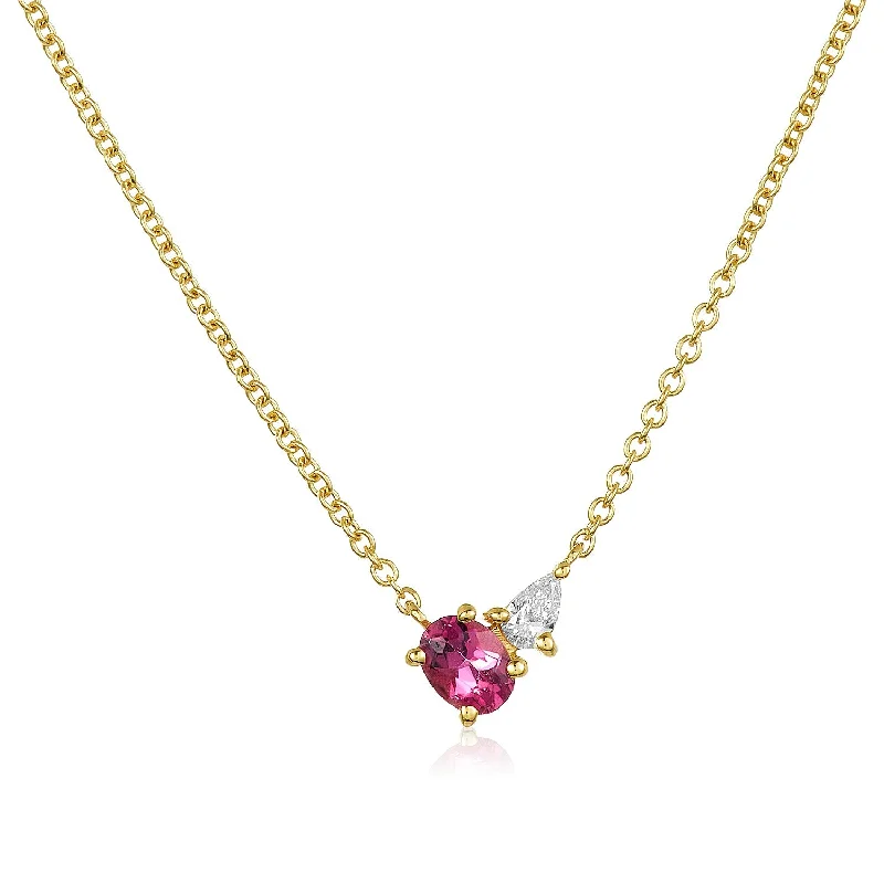 Gemstone Oval & Diamond Pear Duo Necklace