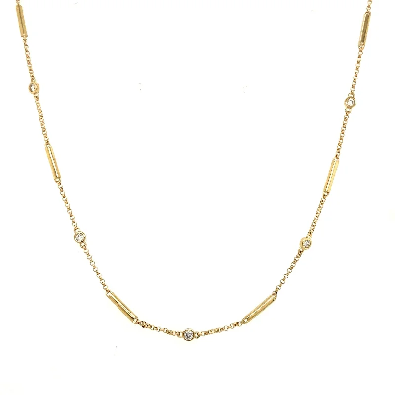 Gold Bar & Diamond Bezel Necklace