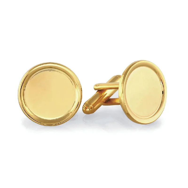 Gold Plated Polished Round Rimmed Cufflinks