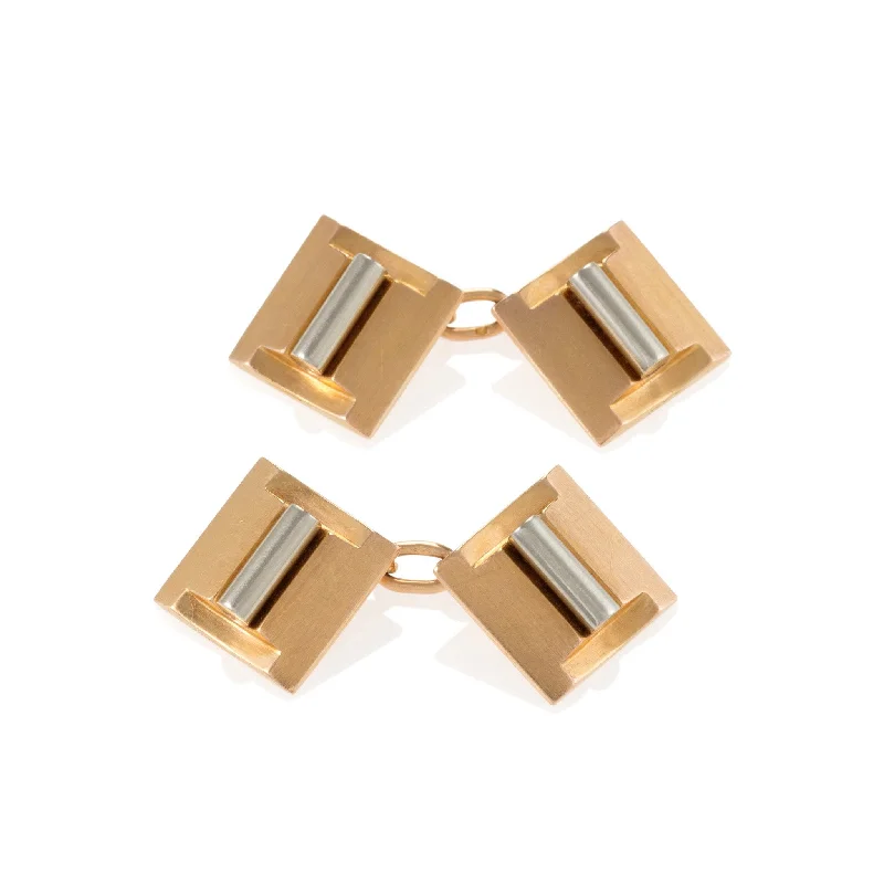 Gold and Platinum Geometric Cuff Links