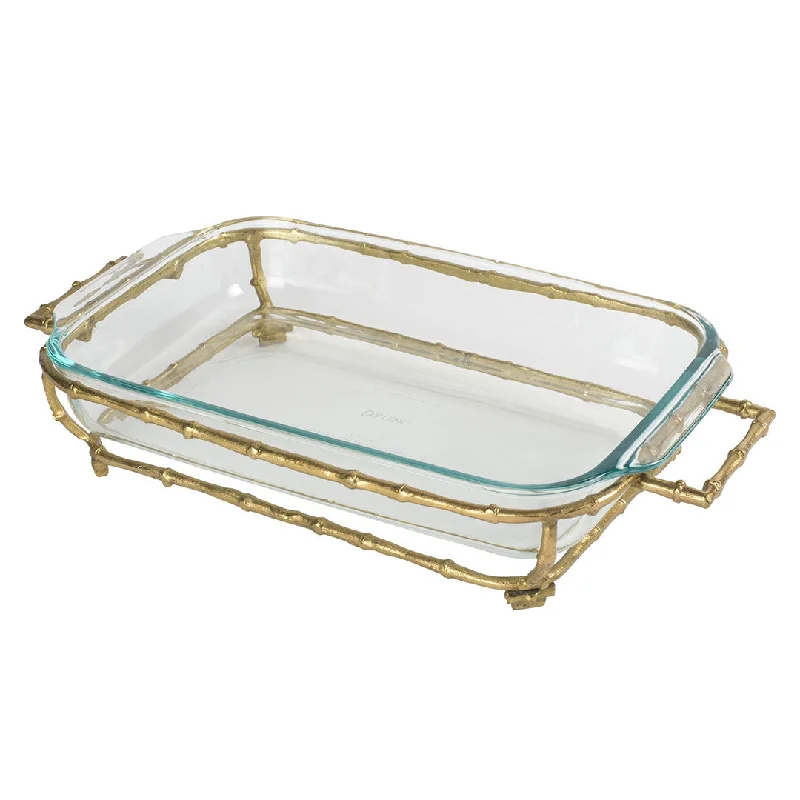 Gold Tone Bamboo Rectangular Pyrex Holder