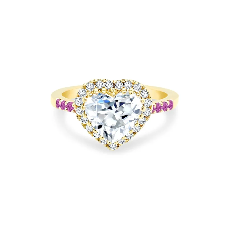 Heart Cut Solitaire with Halo on Gemstone Band