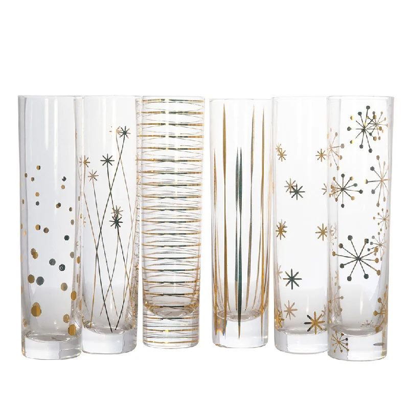 La Fete Golden Decal Champagne Flutes Set of 6