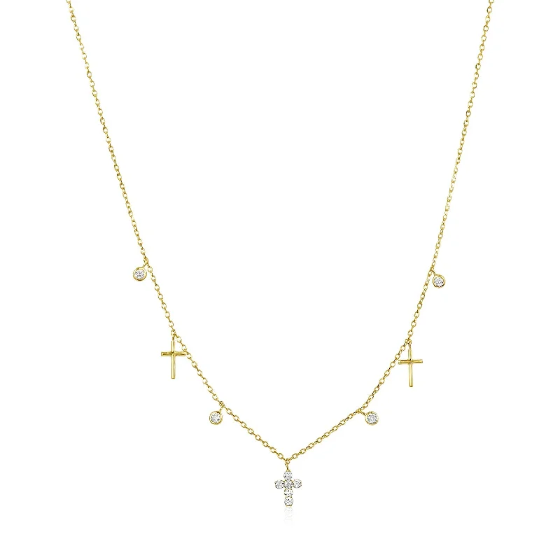 Multi Cross & Diamond Bezel Dangle Necklace