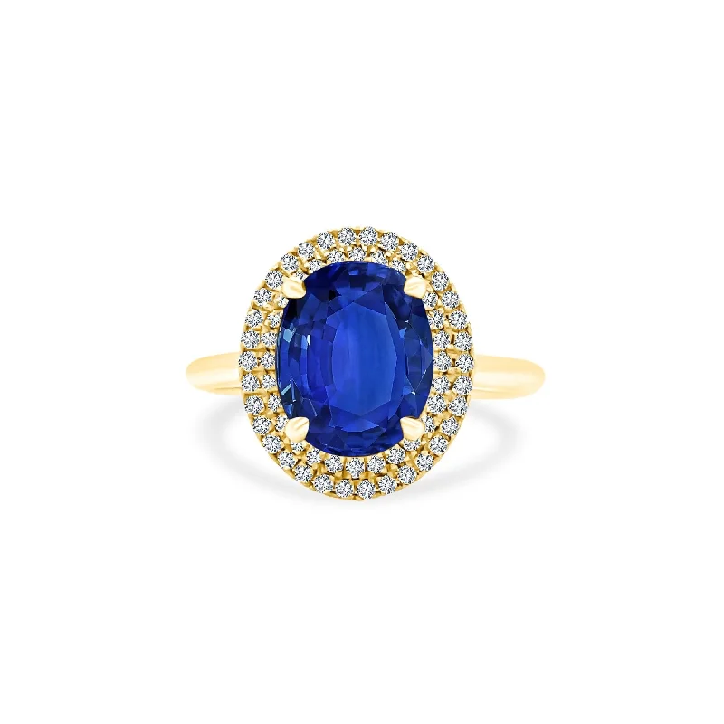 Oval Cut Sapphire Solitaire with Double Halo