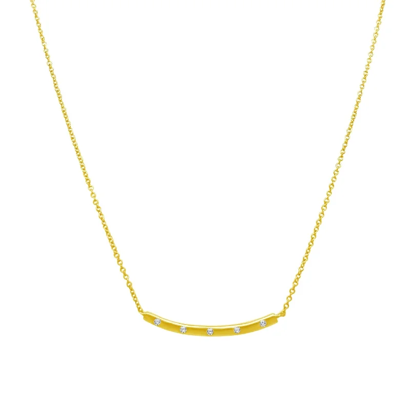 Five Diamond Curve Bar Necklace