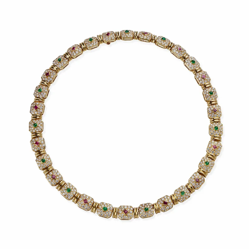 Péry et Fils Paris Diamond, Ruby and Emerald Necklace