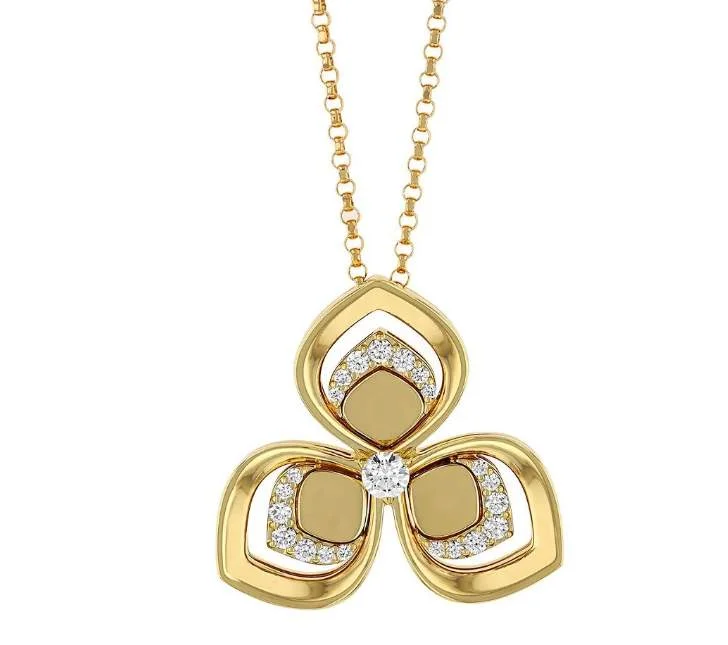 ROBERTO COIN YELLOW GOLD 3 PETAL DIAMOND PENDANT