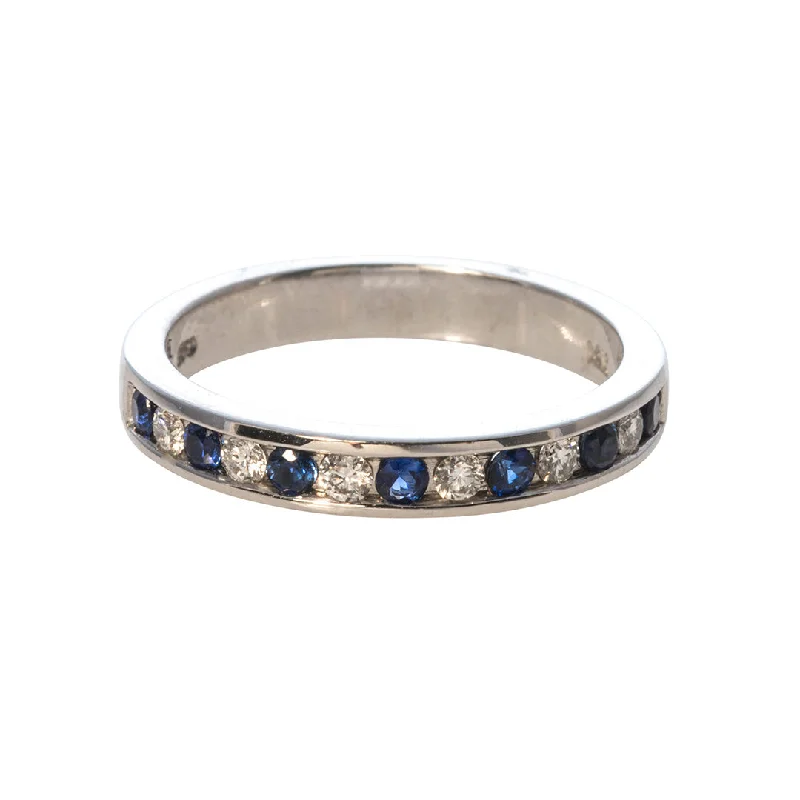 Sapphire & Diamond Channel Set 14K Gold Halfway Band