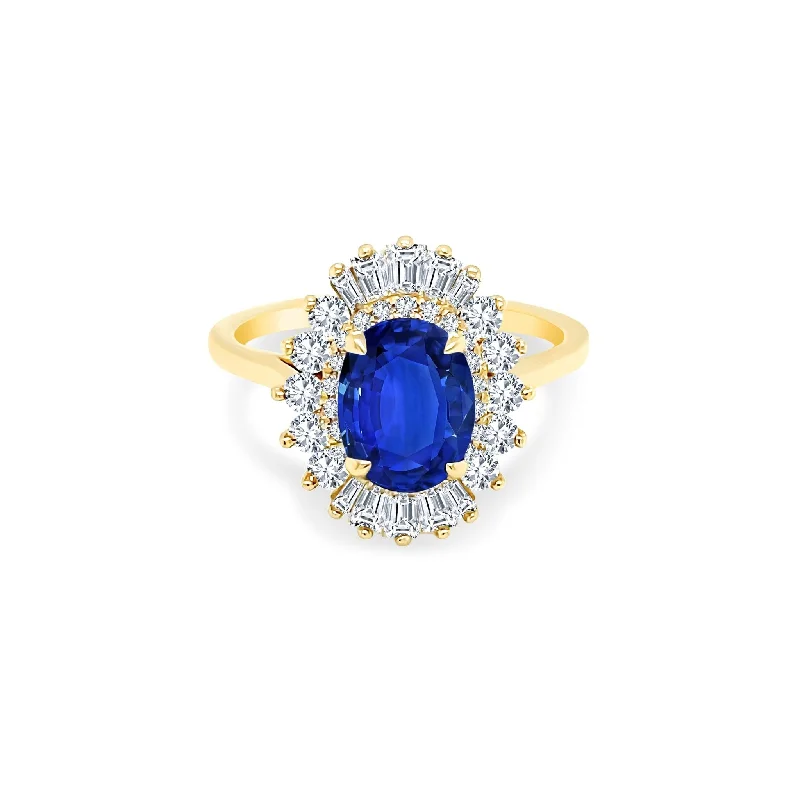 Oval Cut Sapphire with Sunburst Halo