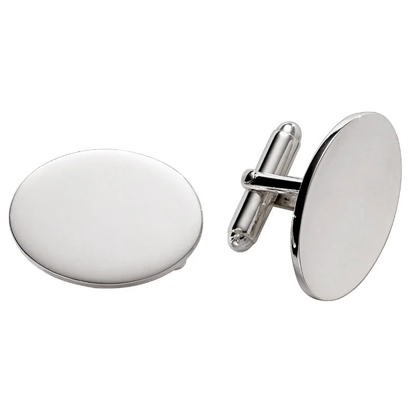 Sterling Silver Large Plain Oval Cufflinks