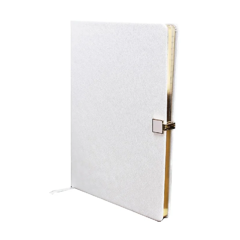 White Faux Leather & Gold Edge Notebook