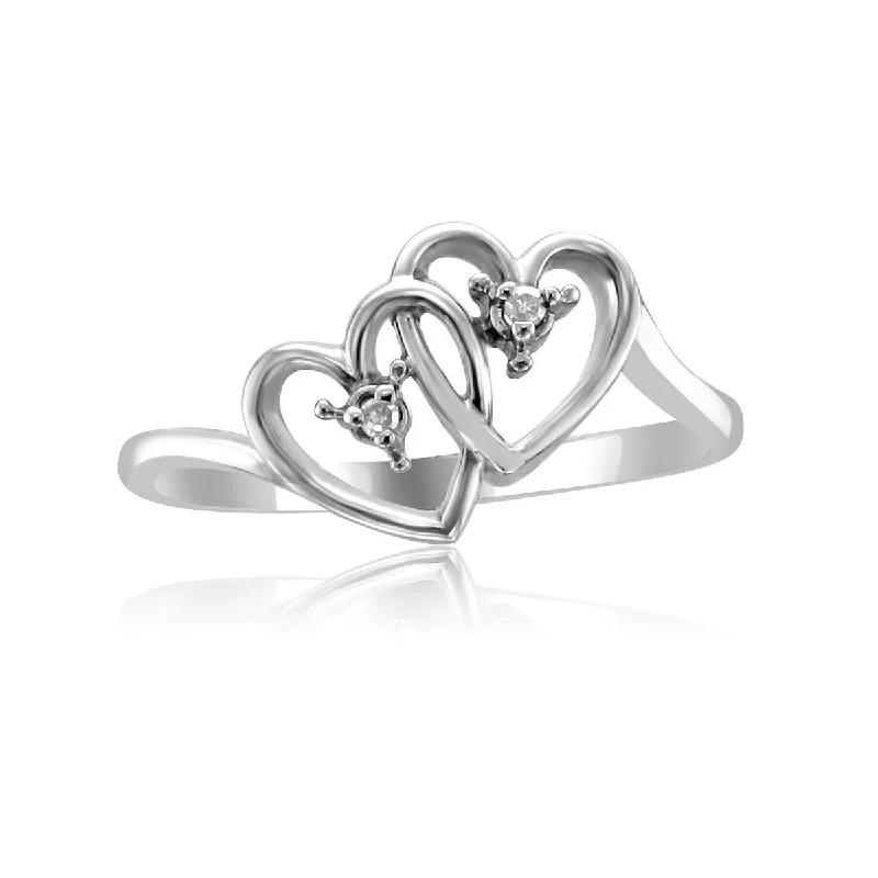 10KT WHITE GOLD DIAMOND DOUBLE HEART PROMISE RING