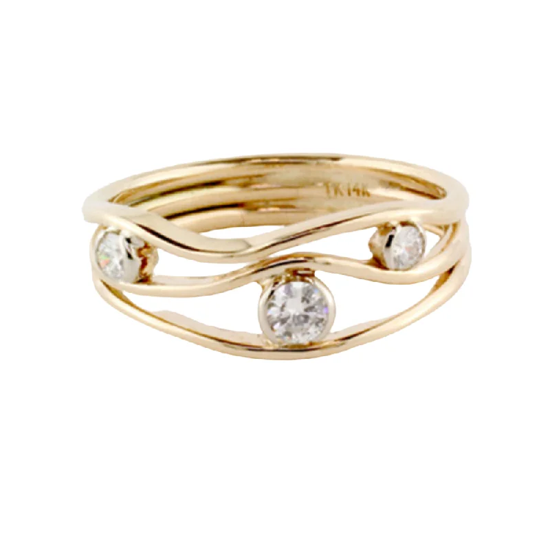 14k Gold Diamond 3 Stone River Ring