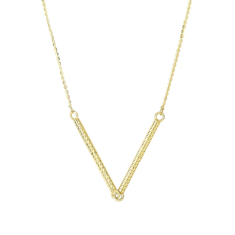 14kt 18 inches Yellow Gold Shiny 2-1.7x25mm Long Textured Sideways Cylinder Shape Station On 0.87mm Diamon d Cut Cable Chain Type Necklace with Spring Ring C