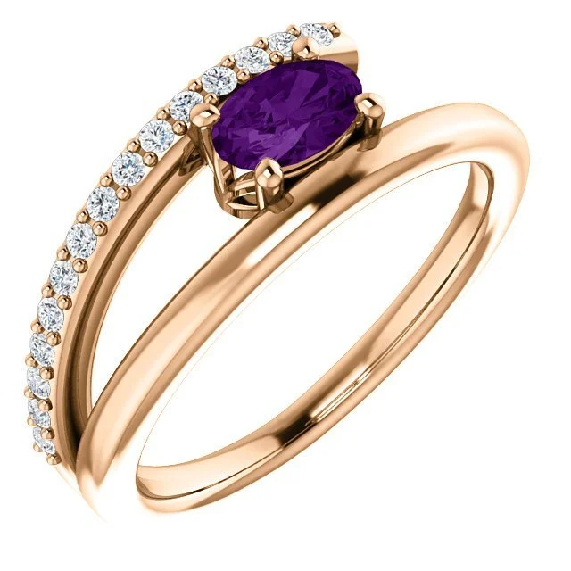 14KT GOLD 1/2 CTW AMETHYST & 1/8 CTW DIAMOND BYPASS RING