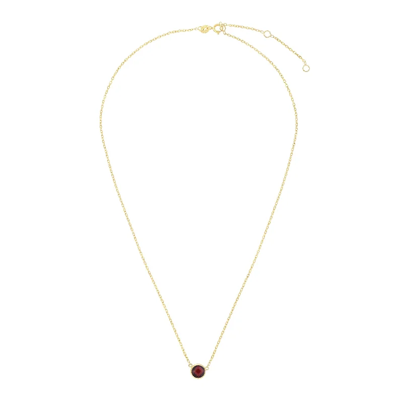 14kt Gold 17 inches Yellow Finish Extendable Colored Stone Necklace with Spring Ring Clasp with 0.9000ct 6mm Round Burgundy Garnet