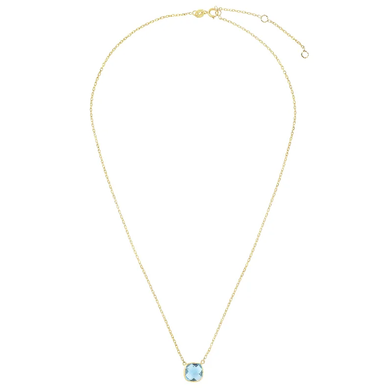 14kt Gold 17 inches Yellow Finish Extendable Colored Stone Necklace with Spring Ring Clasp with 2.5000ct 8x8mm Cushion Sky Blue Topaz