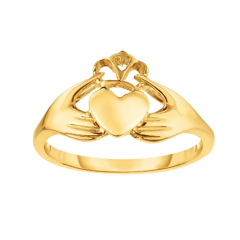 14kt Gold Size-7 Yellow Finish 1.6-10mm Shiny Claddagh Ring