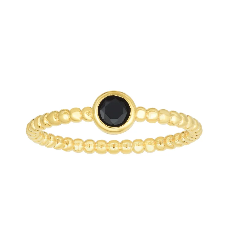 14kt Gold Size-7 Yellow Finish 4.5mm Polished Beaded Ring  with  4mm Round Black Spinel