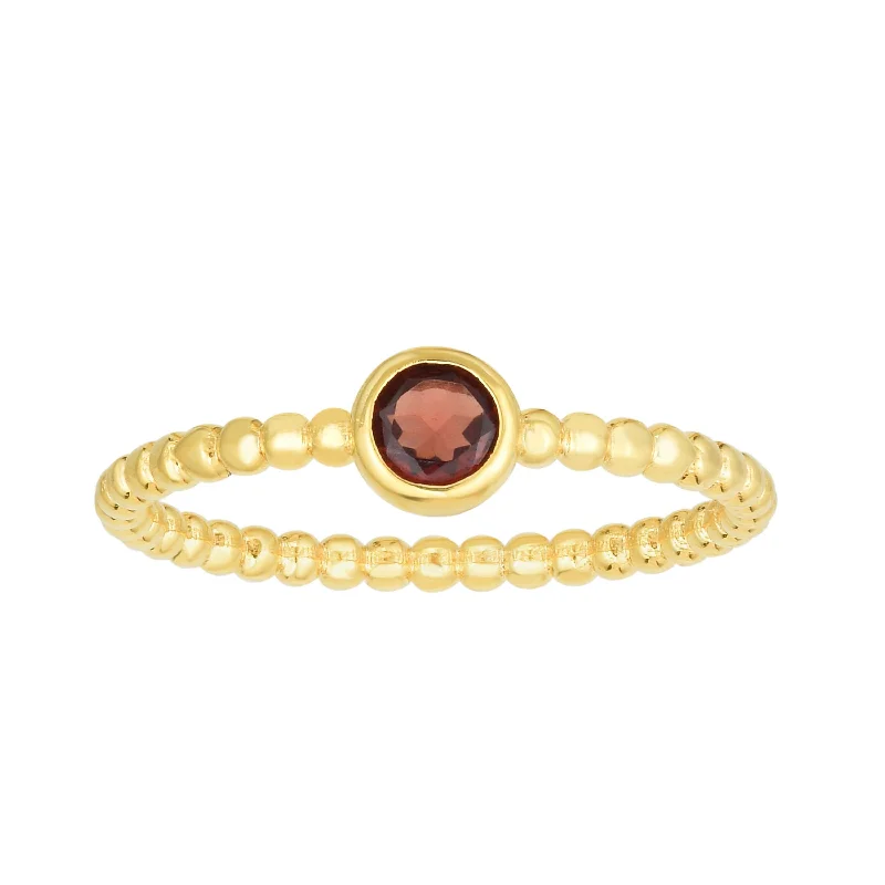 14kt Gold Size-7 Yellow Finish 4.5mm Polished Beaded Ring  with  4mm Round Garnet