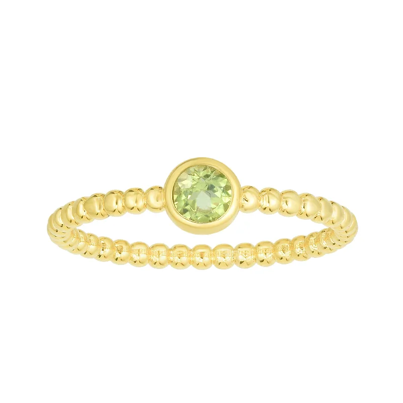 14kt Gold Size-7 Yellow Finish 4.5mm Polished Beaded Ring  with  4mm Round Peridot