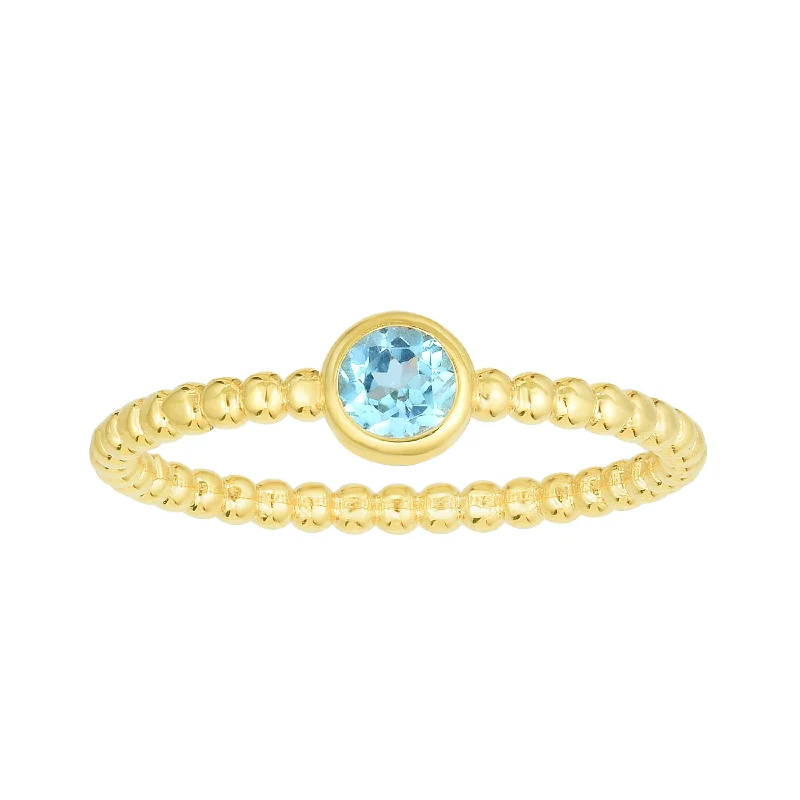 14kt Gold Size-7 Yellow Finish 4.5mm Polished Beaded Ring  with  4mm Round Swiss Blue Topaz