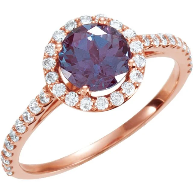 14KT ROSE GOLD 1.40 CT ALEXANDRITE & 3/8 CTW DIAMOND HALO RING