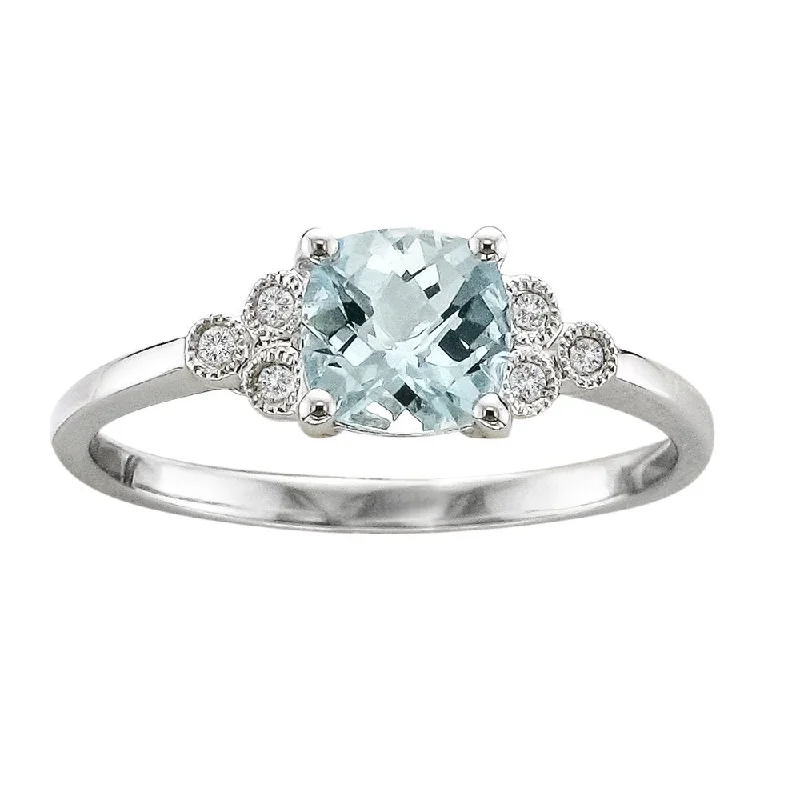 14KT WHITE GOLD 6x6MM AQUAMARINE & .04 CTW DIAMOND RING