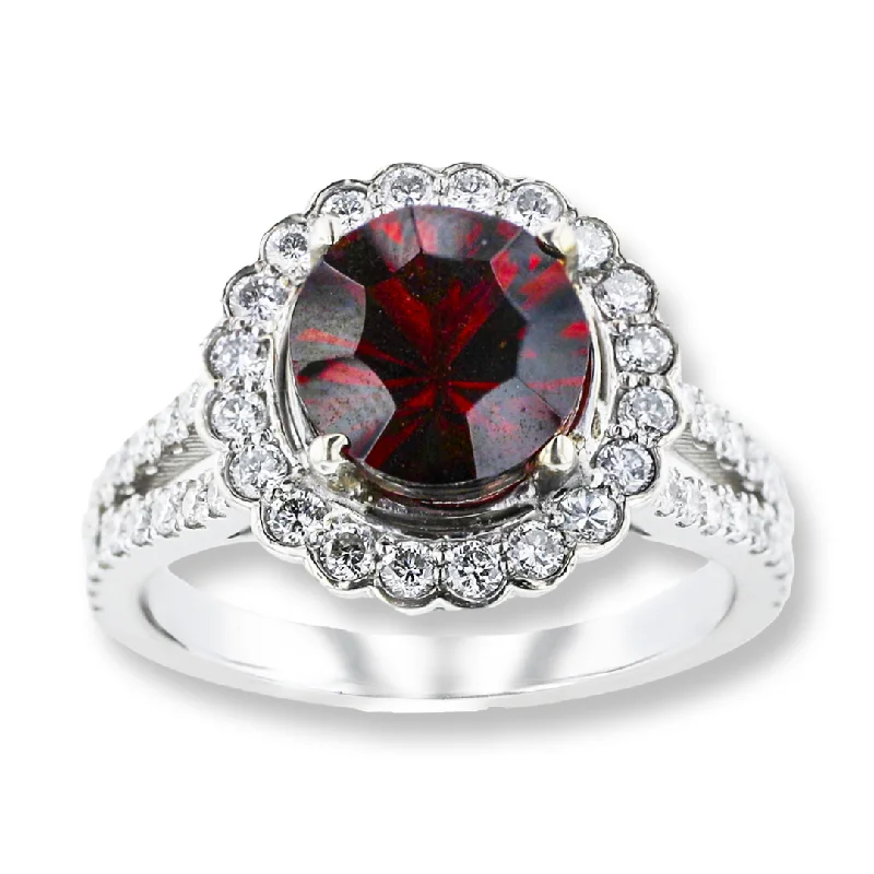 14KT WHITE GOLD 2.32CTW GARNET & 0.71CTW DIAMOND HALO RING