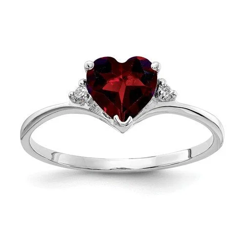 14KT WHITE GOLD 0.80 CT GARNET & DIAMOND HEART RING