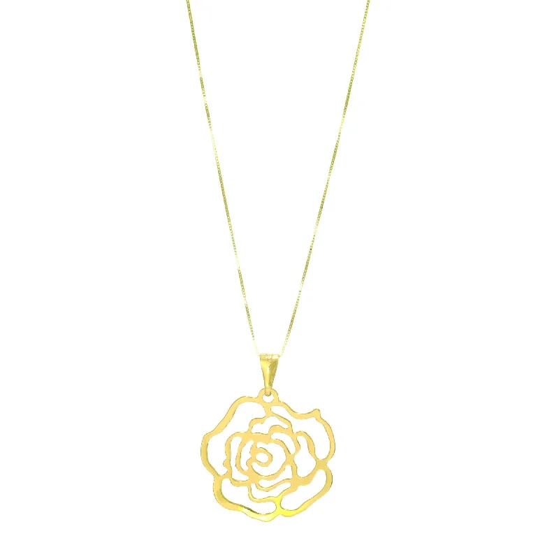 14kt Yellow Gold Shiny 26mm Fancy Rose Pattern On 14kt 18 inches Yellow Gold 0.6mm Classic Box Chain with Spring Ring Clasp