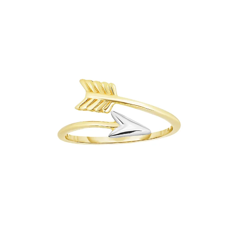 14kt Yellow+White Gold 1.2mm Shiny Bypass Type Arrow Ring with White Tip