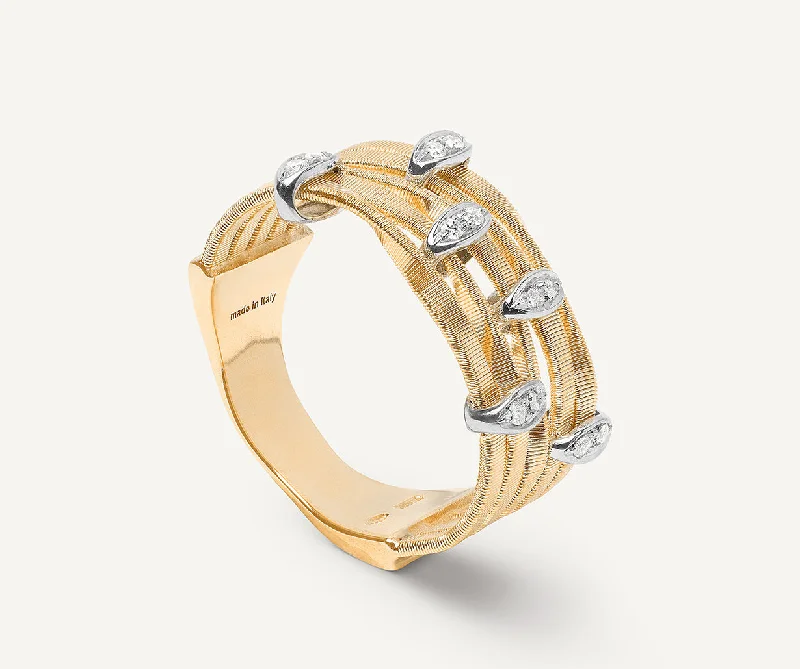 18K Yellow Gold 5-Strand Coil Ring With Diamonds Stations