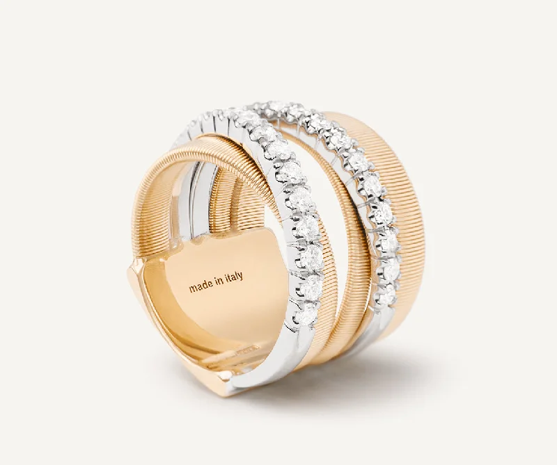 18K Yellow Gold 5-Strand Ring With Diamonds