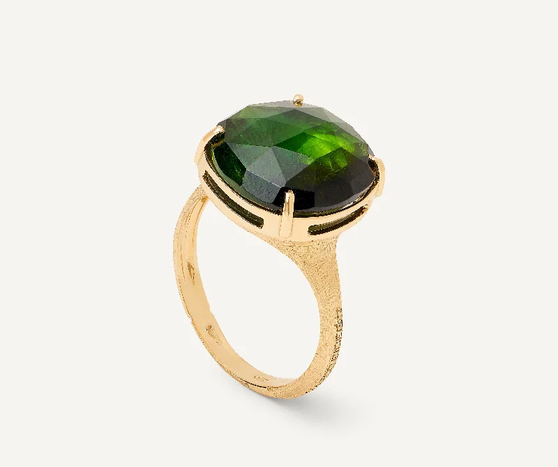 18K Yellow Gold and Green Tourmaline Cocktail Ring