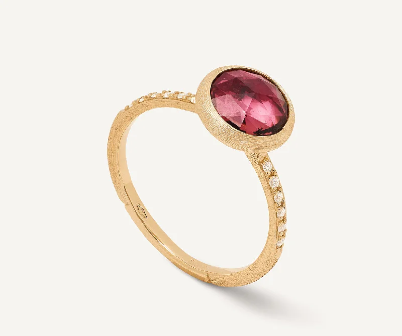 18K Yellow Gold London Pink Tourmaline Ring with Diamond Pavé Shank