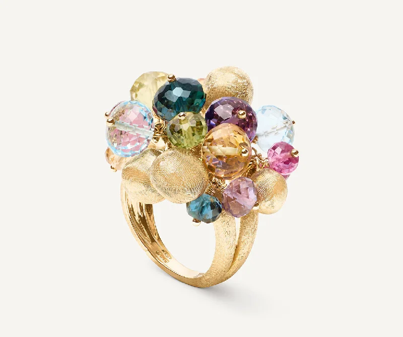 18K Yellow Gold Mixed Gemstone Large Cocktail Ring